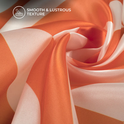 Spanish Orange and White stripes pattern Digital Print Shimmer Tissue Fabric
