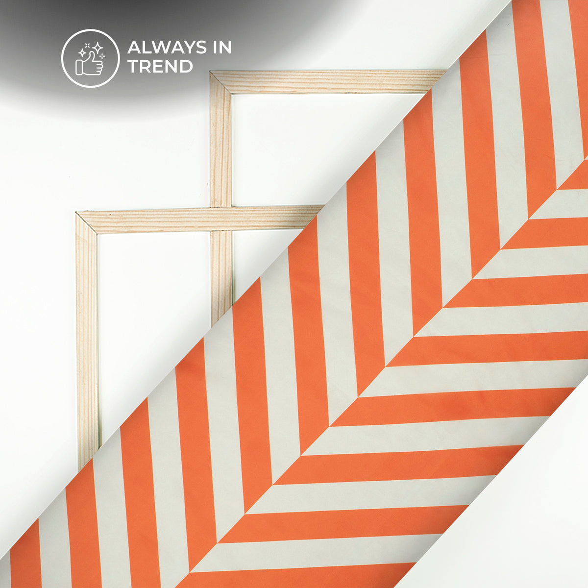 Spanish Orange and White stripes pattern Digital Print Shimmer Tissue Fabric