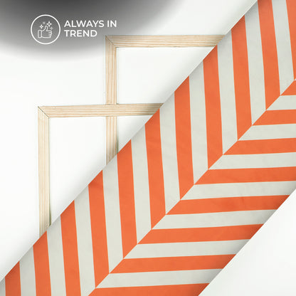 Spanish Orange and White stripes pattern Digital Print Shimmer Tissue Fabric