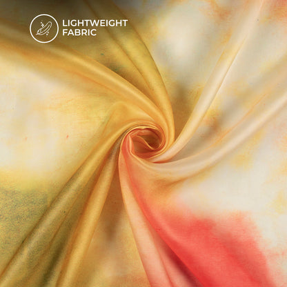 Coral Red And Goldenrod Tie And Dye Pattern Digital Print Shimmer Tissue Fabric