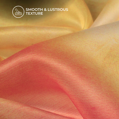 Coral Red And Goldenrod Tie And Dye Pattern Digital Print Shimmer Tissue Fabric