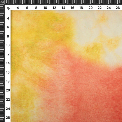 Coral Red And Goldenrod Tie And Dye Pattern Digital Print Shimmer Tissue Fabric