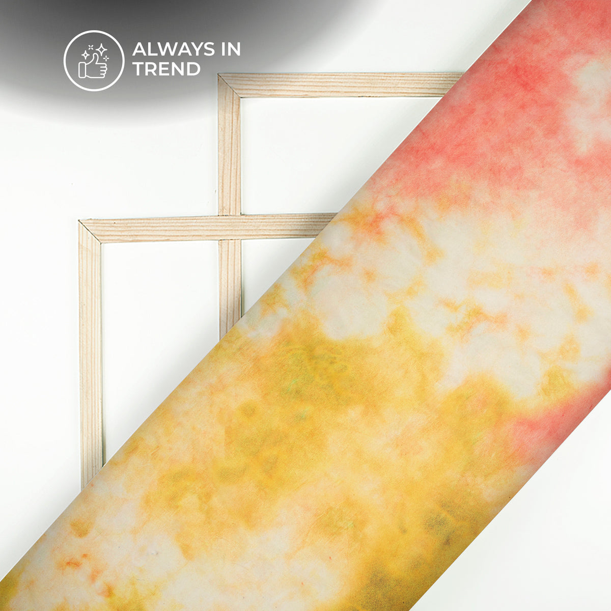 Coral Red And Goldenrod Tie And Dye Pattern Digital Print Shimmer Tissue Fabric