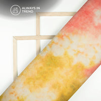 Coral Red And Goldenrod Tie And Dye Pattern Digital Print Shimmer Tissue Fabric