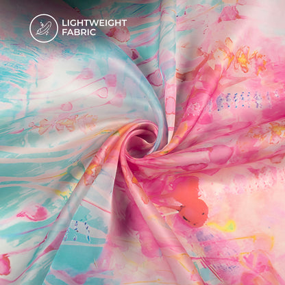 Hot Pink And Tiffany Blue Tie And Dye Pattern Digital Print Shimmer Tissue Fabric