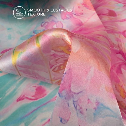 Hot Pink And Tiffany Blue Tie And Dye Pattern Digital Print Shimmer Tissue Fabric