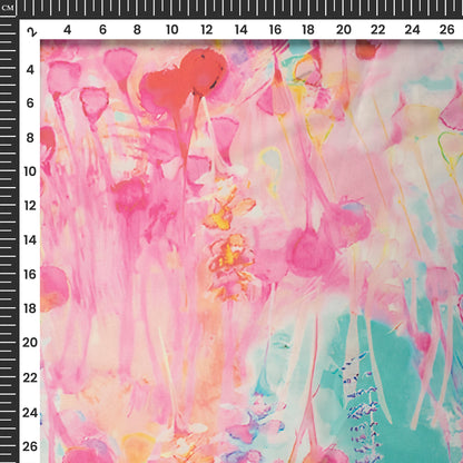 Hot Pink And Tiffany Blue Tie And Dye Pattern Digital Print Shimmer Tissue Fabric