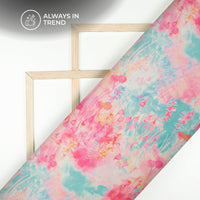 Hot Pink And Tiffany Blue Tie And Dye Pattern Digital Print Shimmer Tissue Fabric