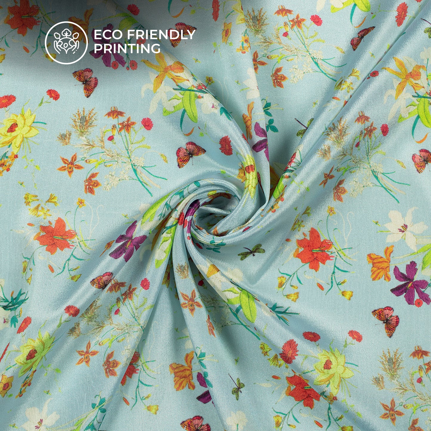 Cadet Blue Floraldigital Print Poly Chinnon Chifon Fabric