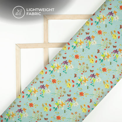 Cadet Blue Floraldigital Print Poly Chinnon Chifon Fabric