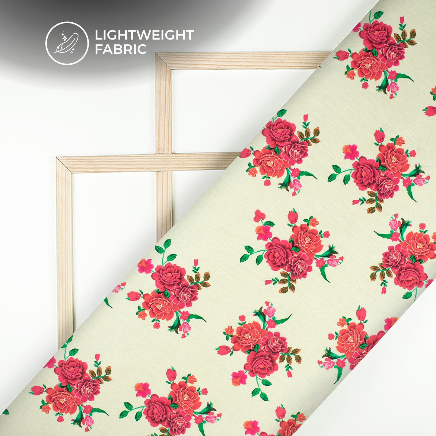 Cream And Red Floral Digital Print Poly Chinnon Chifon Fabric