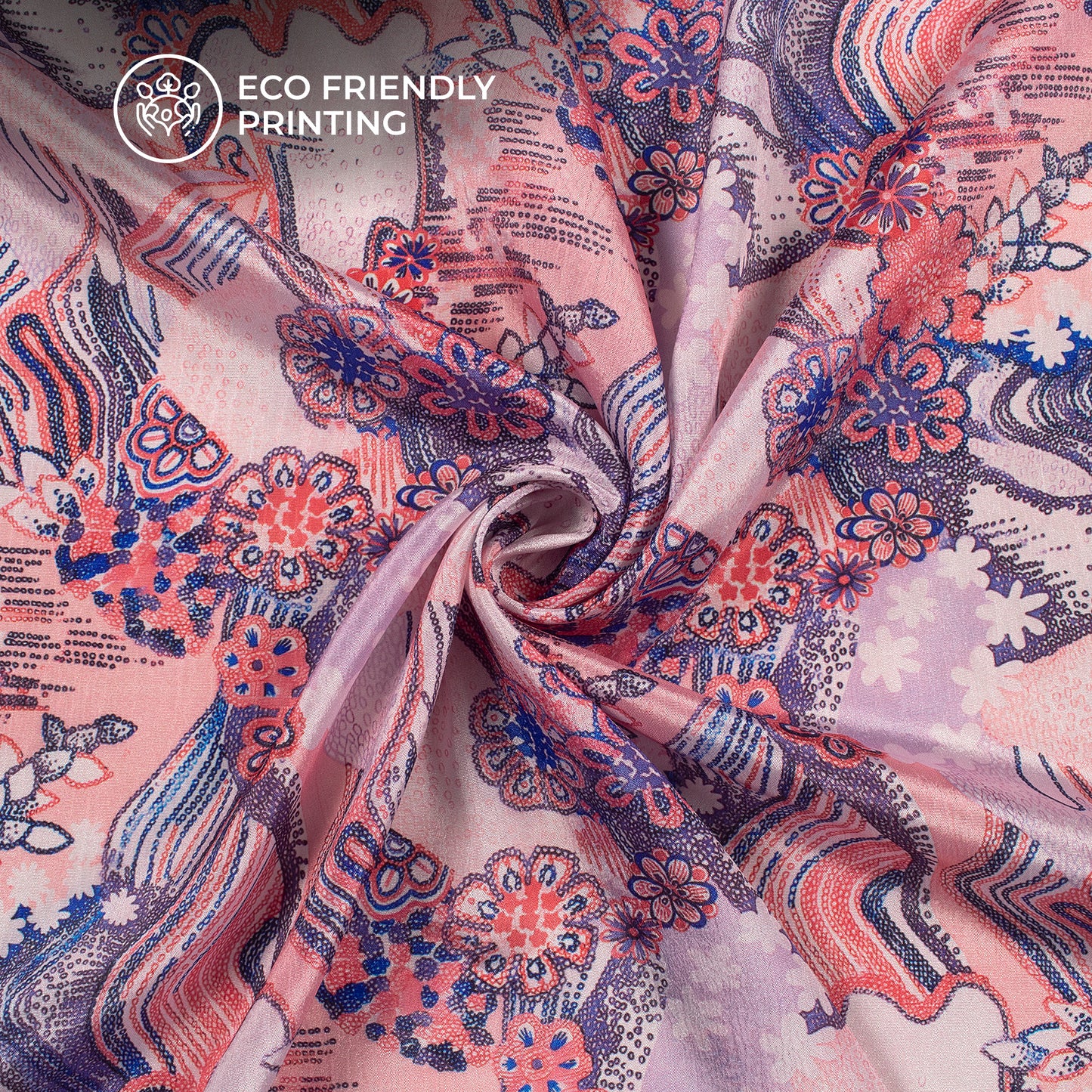 Peach And Blue Floraldigital Print Poly Chinnon Chifon Fabric