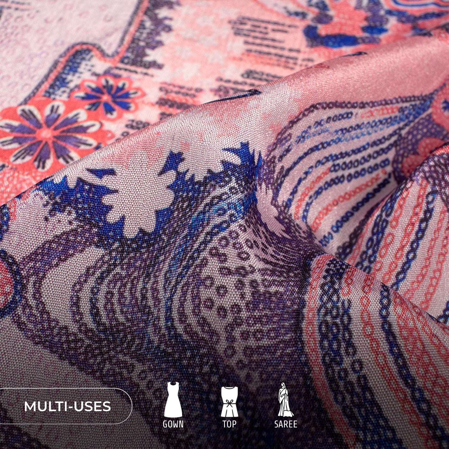 Peach And Blue Floraldigital Print Poly Chinnon Chifon Fabric