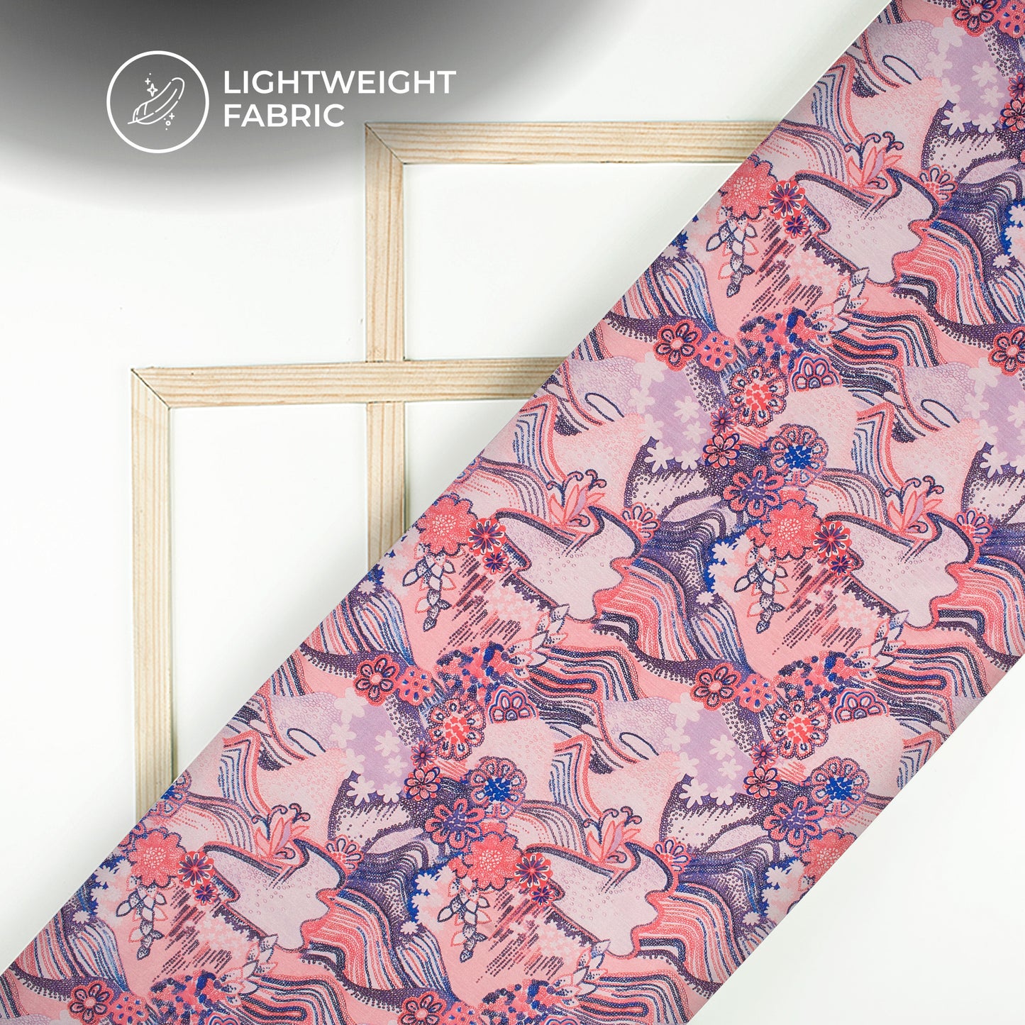 Peach And Blue Floraldigital Print Poly Chinnon Chifon Fabric