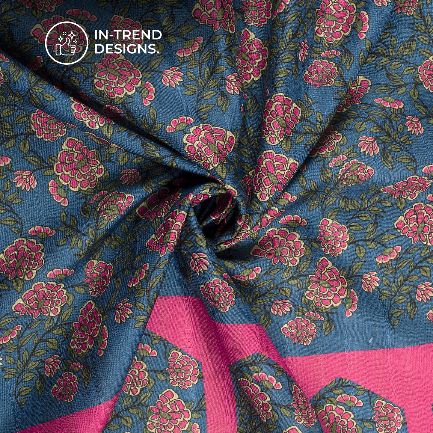 Vintage Pushp – Classic Floral Digital Print Art Tusser Silk Fabric