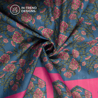 Vintage Pushp – Classic Floral Digital Print Art Tusser Silk Fabric