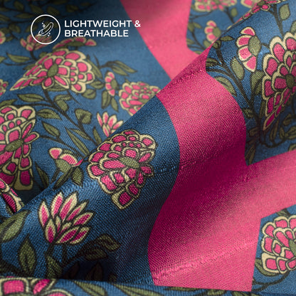 Vintage Pushp – Classic Floral Digital Print Art Tusser Silk Fabric