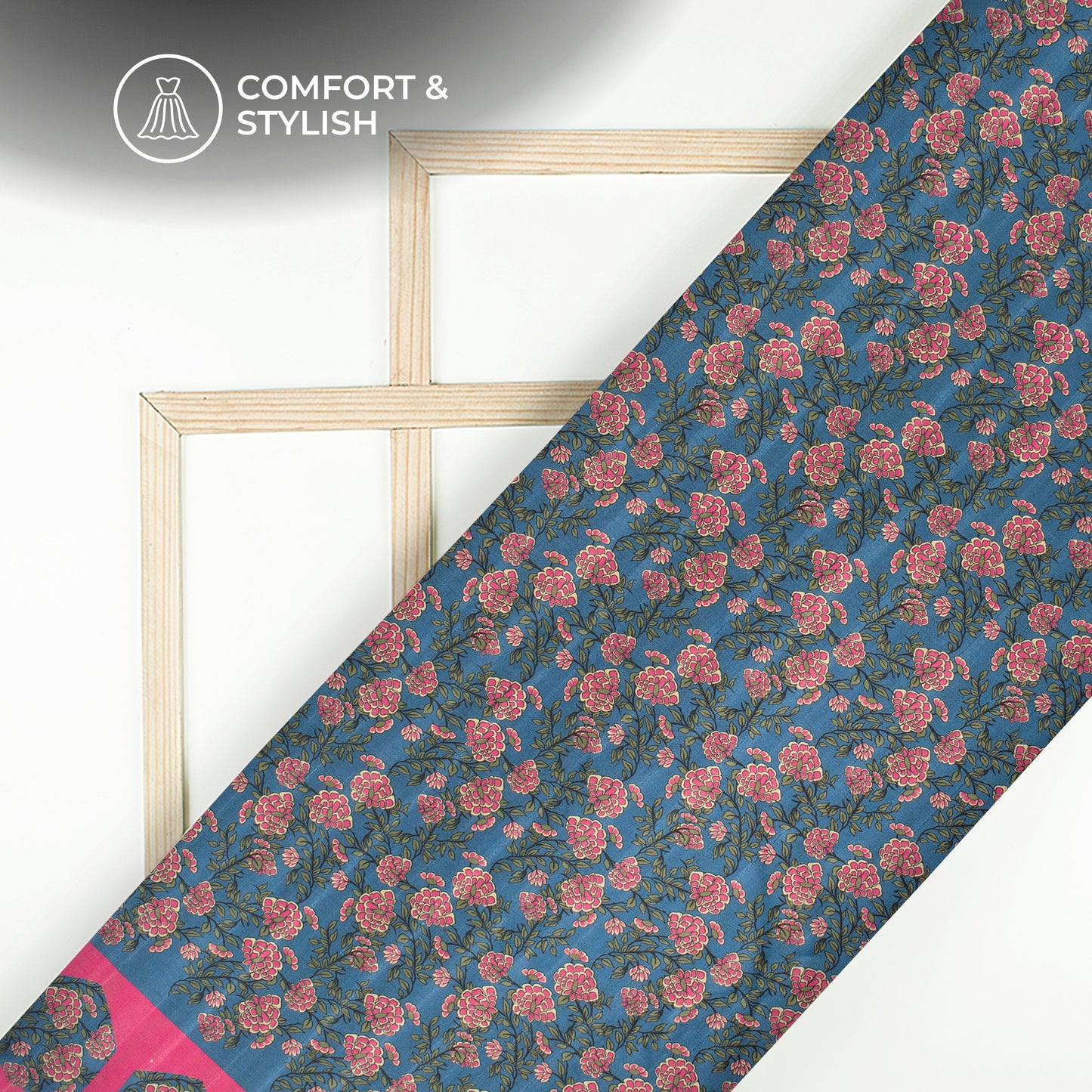 Vintage Pushp – Classic Floral Digital Print Art Tusser Silk Fabric