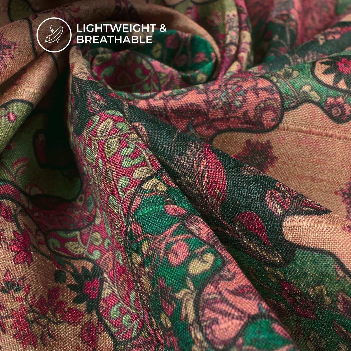 FolkFusion- Designer Abstract Folk Digital Print Art Tusser Silk Fabric