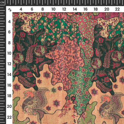 FolkFusion- Designer Abstract Folk Digital Print Art Tusser Silk Fabric