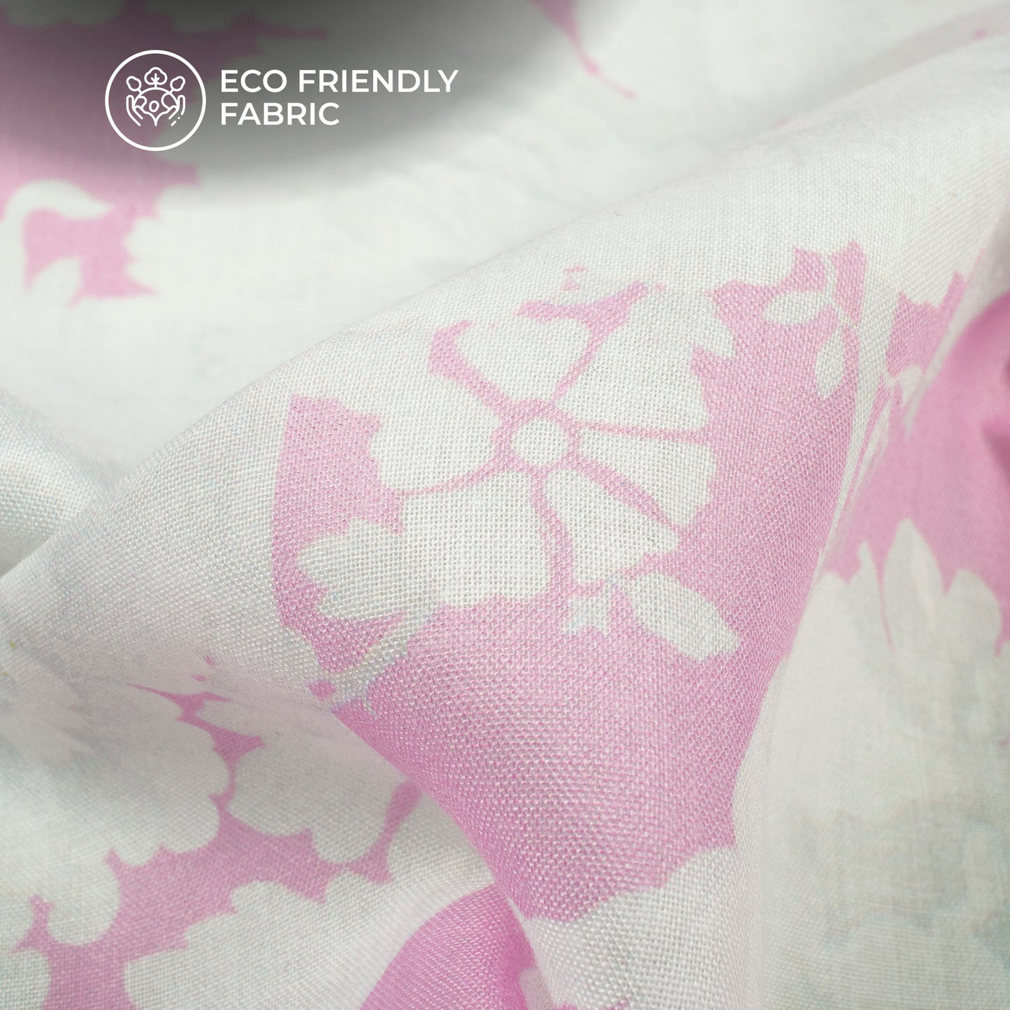 Baby Pink Back Ground White Shadow Floral Digital Print Poly Cambric Fabric