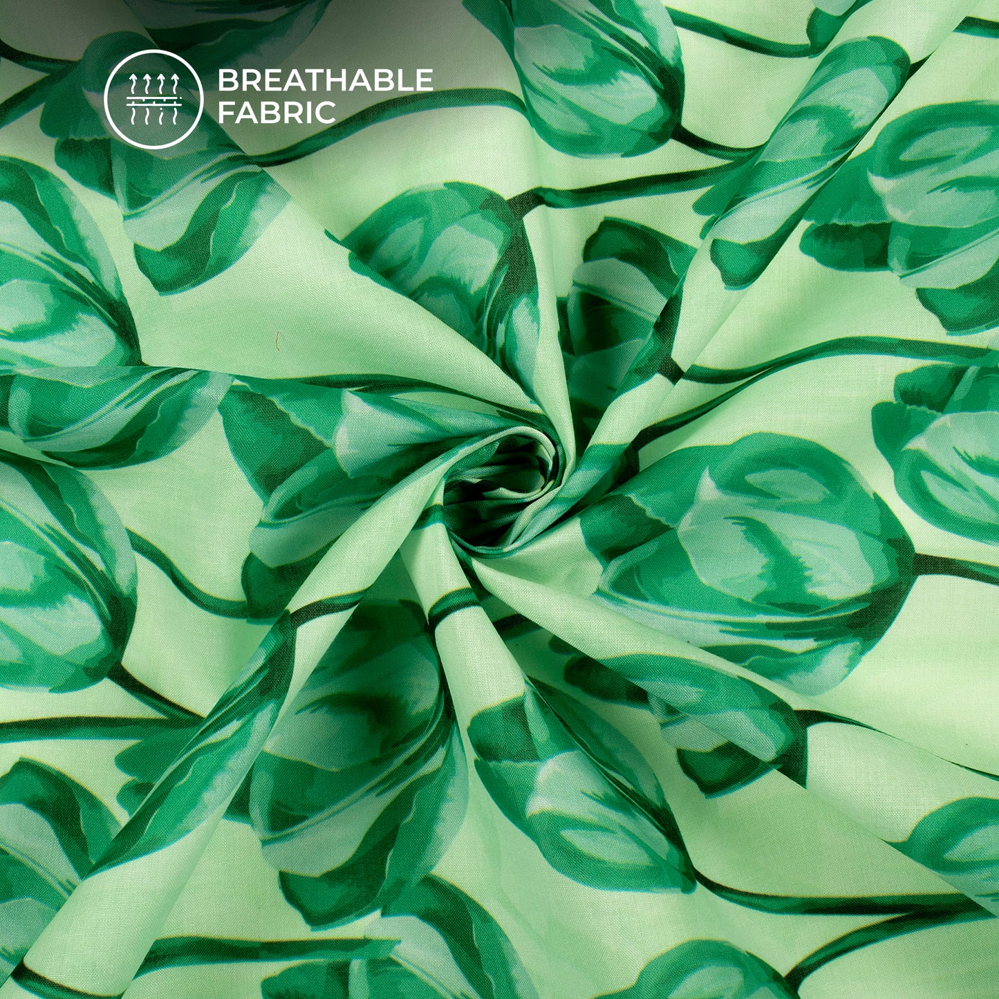 Meadow Green Floral Digital Print Poly Cambric Fabric