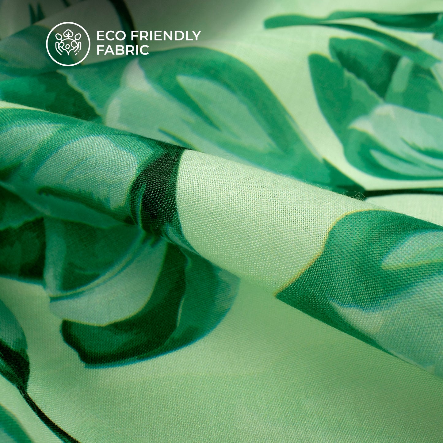 Meadow Green Floral Digital Print Poly Cambric Fabric