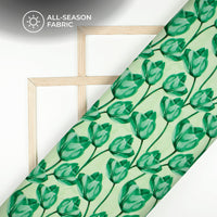 Meadow Green Floral Digital Print Poly Cambric Fabric