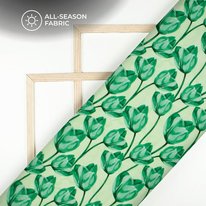 Meadow Green Floral Digital Print Poly Cambric Fabric
