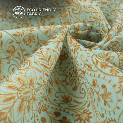 Powder Blue Back Ground Golden Paisley Digital Print Poly Cambric Fabric