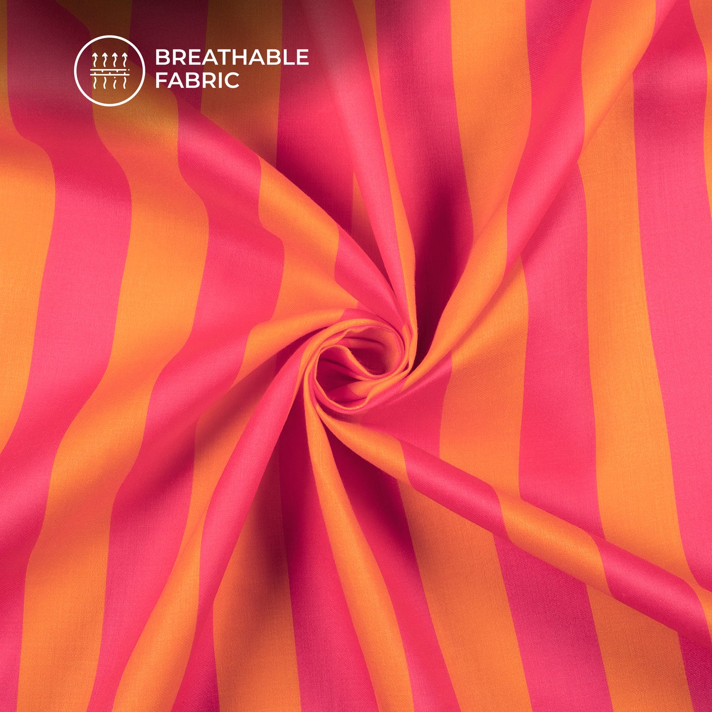 Hot Pink And Hot Orange Stripes Digital Print Poly Glazed Cotton Fabric