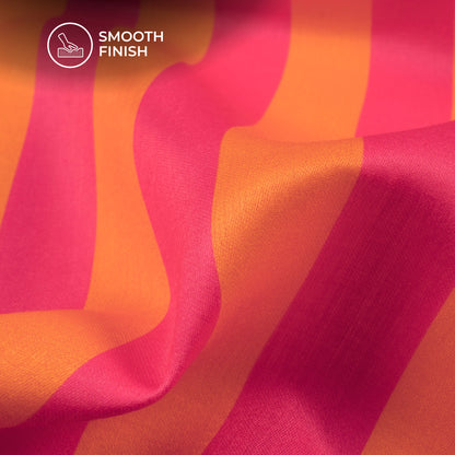 Hot Pink And Hot Orange Stripes Digital Print Poly Glazed Cotton Fabric
