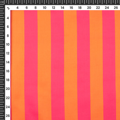 Hot Pink And Hot Orange Stripes Digital Print Poly Glazed Cotton Fabric