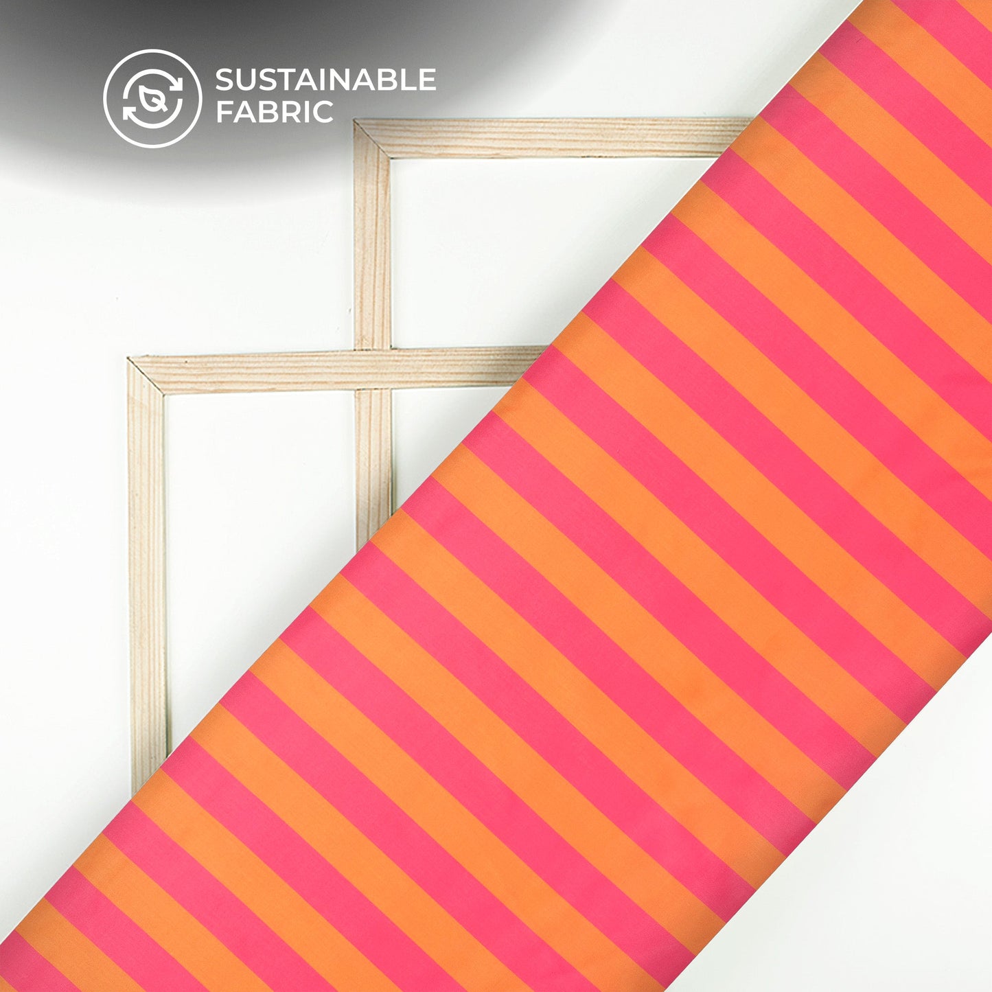 Hot Pink And Hot Orange Stripes Digital Print Poly Glazed Cotton Fabric