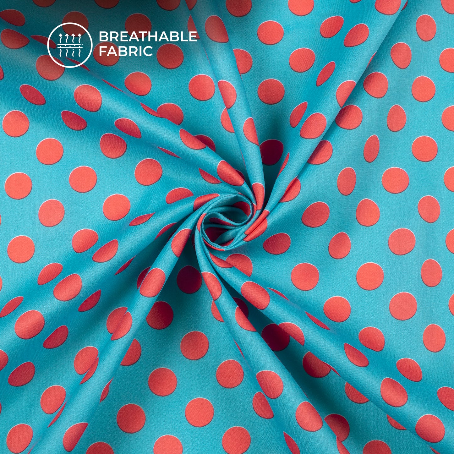 Denim Blue And Cormin Polka Dot Digital Print Poly Glazed Cotton Fabric