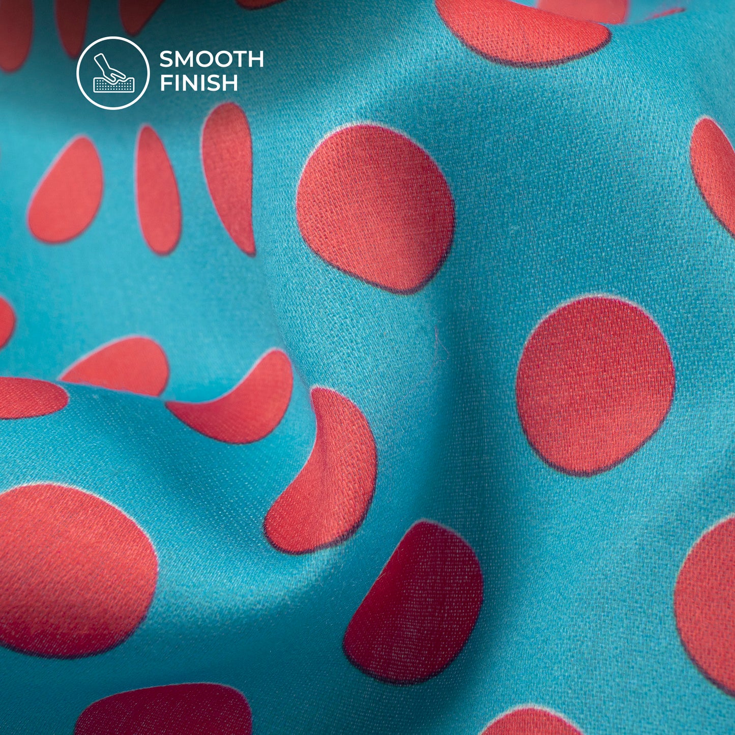 Denim Blue And Cormin Polka Dot Digital Print Poly Glazed Cotton Fabric