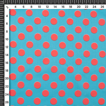 Denim Blue And Cormin Polka Dot Digital Print Poly Glazed Cotton Fabric