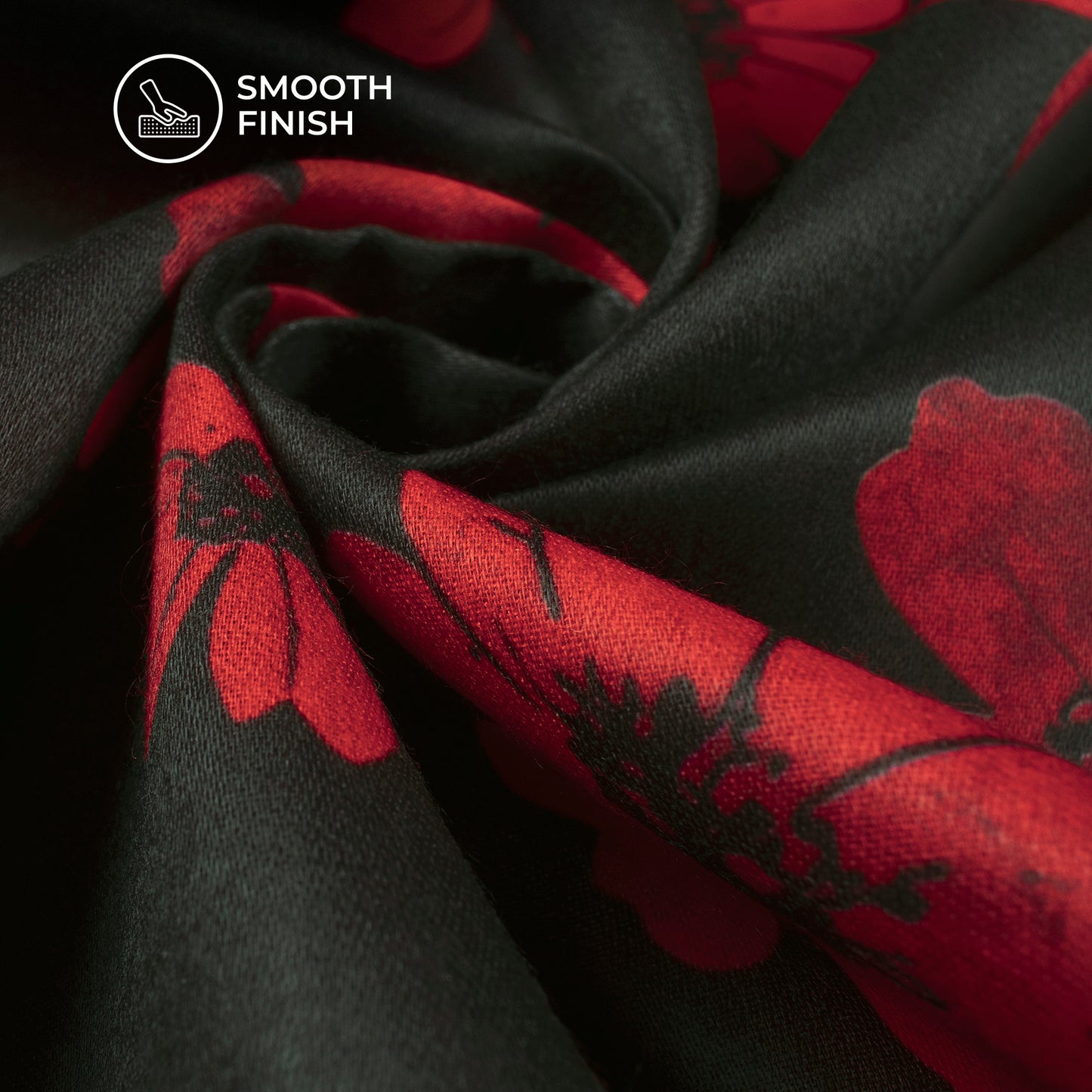 Black And Dark Red Flower Digital Print Poly Glazed Cotton Fabric