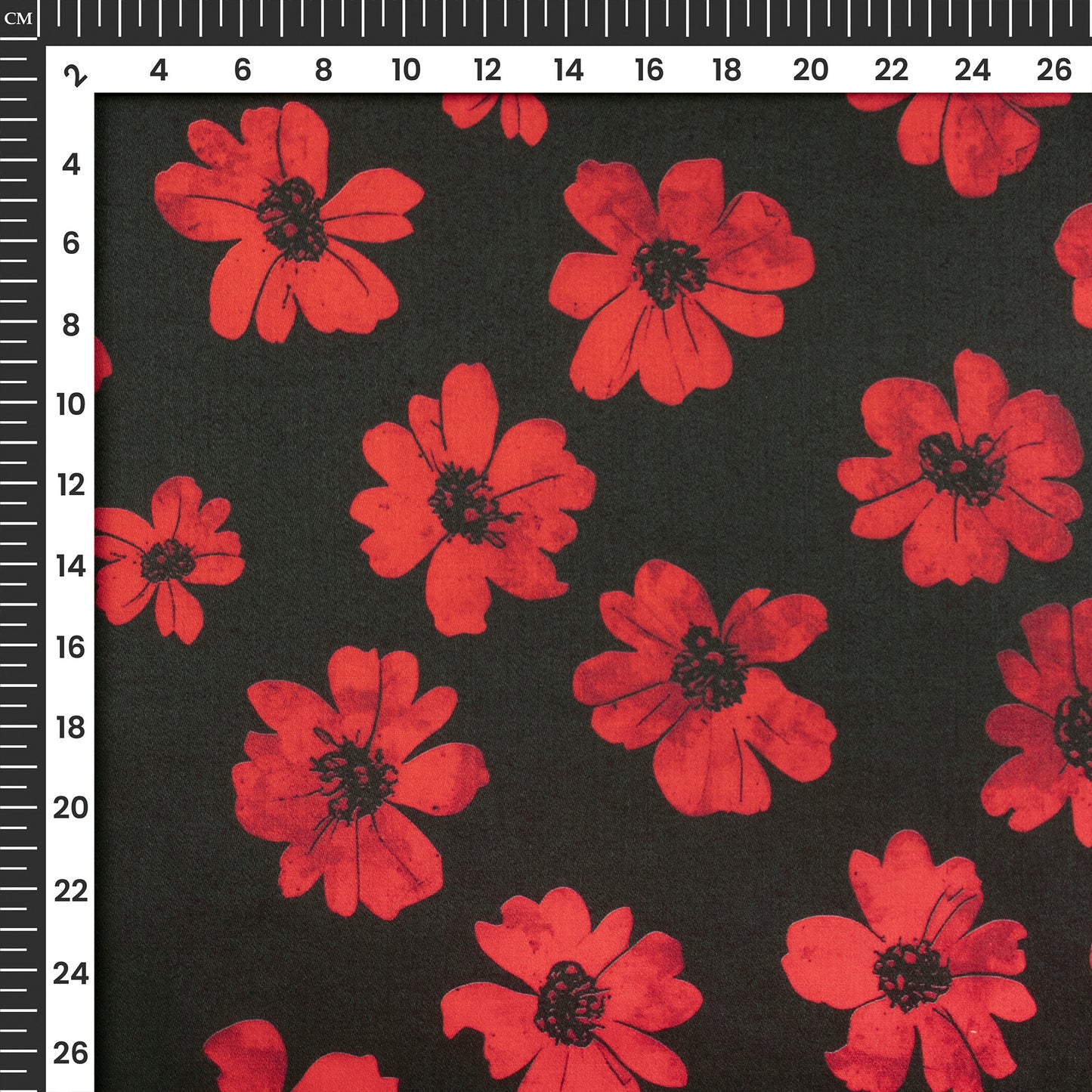 Black And Dark Red Flower Digital Print Poly Glazed Cotton Fabric