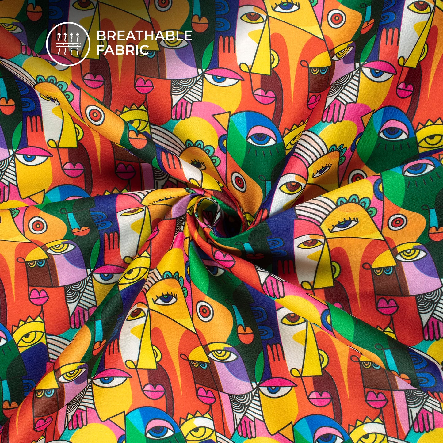 Multi Colour Quirky Eye Design Digital Print Poly Glazed Cotton Fabric