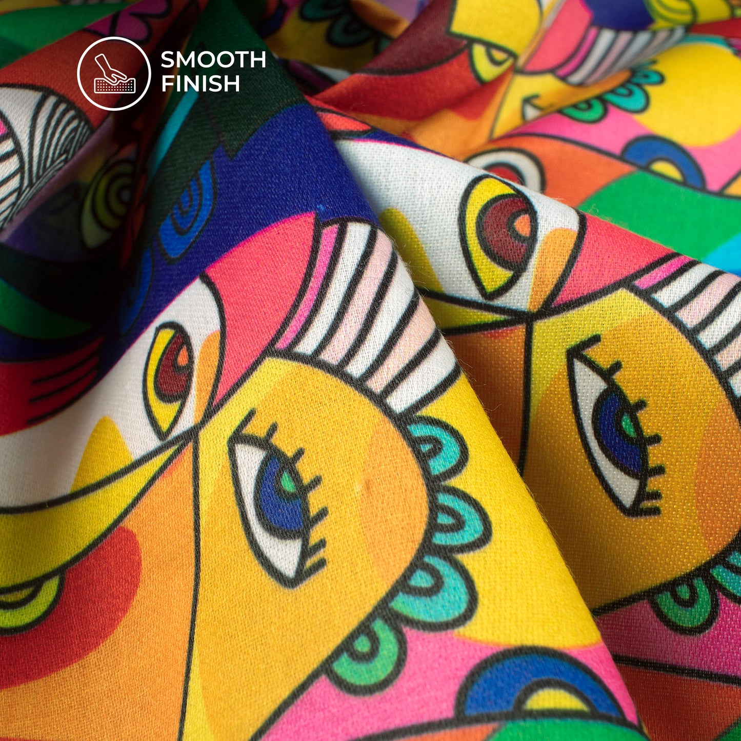 Multi Colour Quirky Eye Design Digital Print Poly Glazed Cotton Fabric