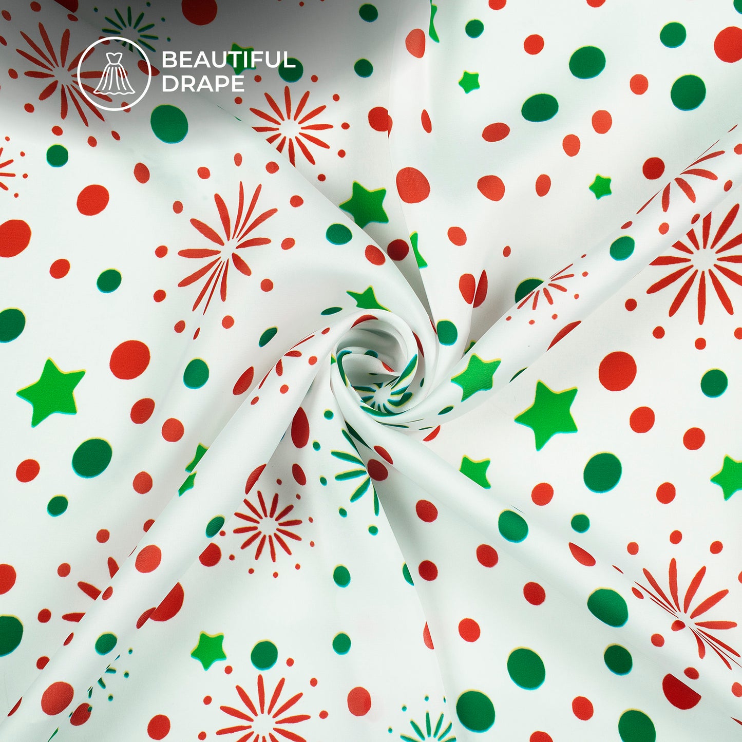 Festive Spark - Christmas Stars And Dots Digital Print Imported Satin Fabric