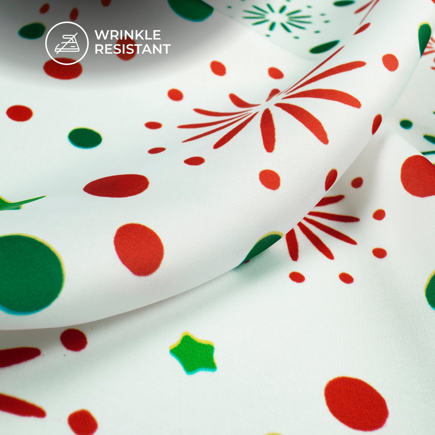 Festive Spark - Christmas Stars And Dots Digital Print Imported Satin Fabric