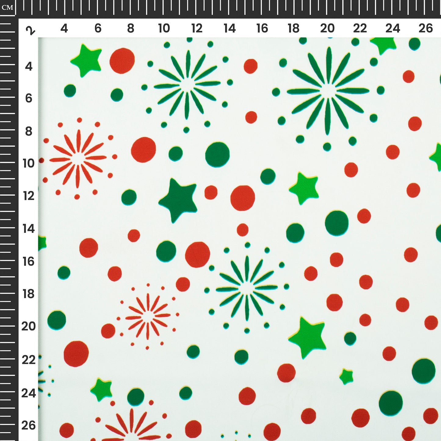 Festive Spark - Christmas Stars And Dots Digital Print Imported Satin Fabric