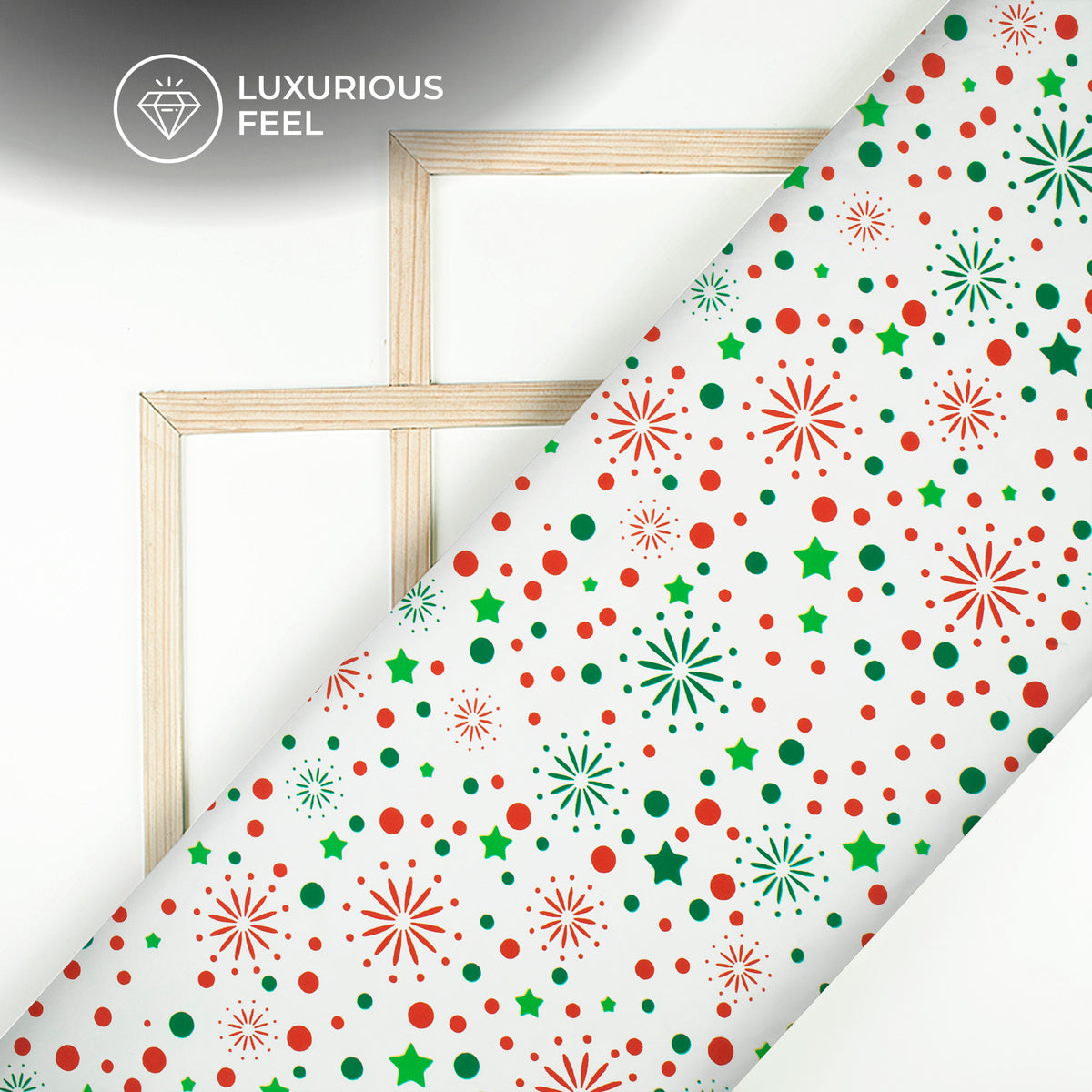 Festive Spark - Christmas Stars And Dots Digital Print Imported Satin Fabric