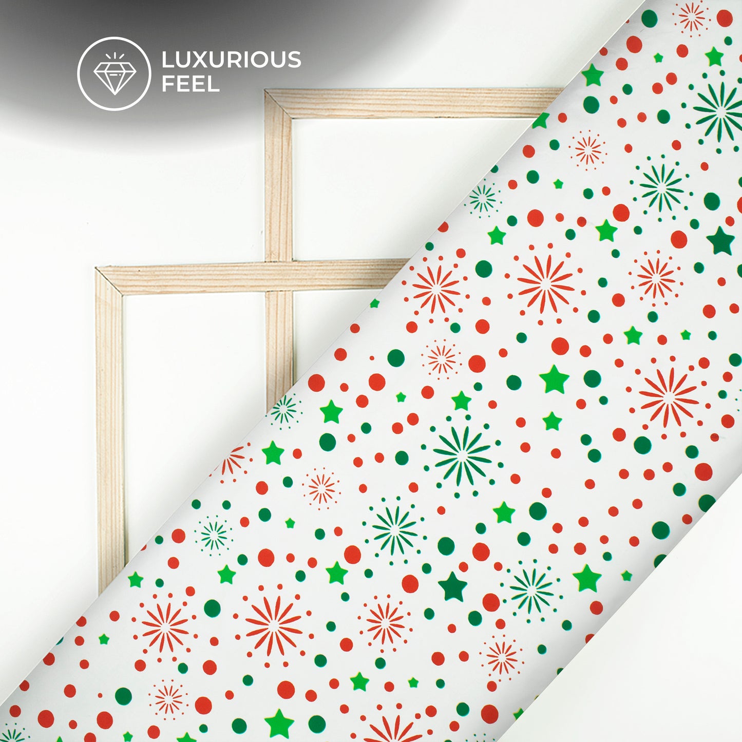 Festive Spark - Christmas Stars And Dots Digital Print Imported Satin Fabric