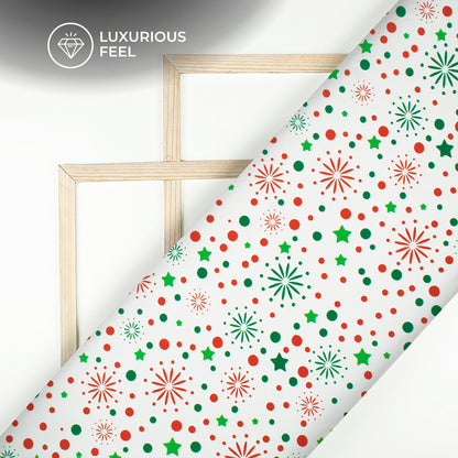 Festive Spark - Christmas Stars And Dots Digital Print Imported Satin Fabric