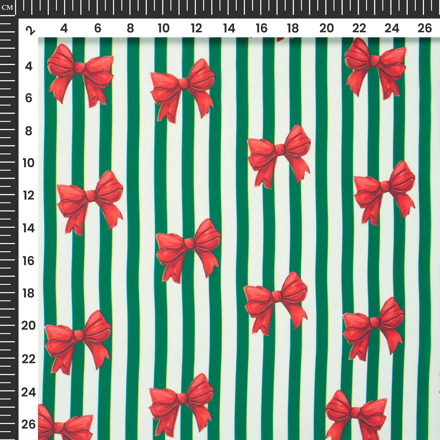 Red Bow Stripe Digital Print Imported Satin Fabric - Perfect For Festive Garments