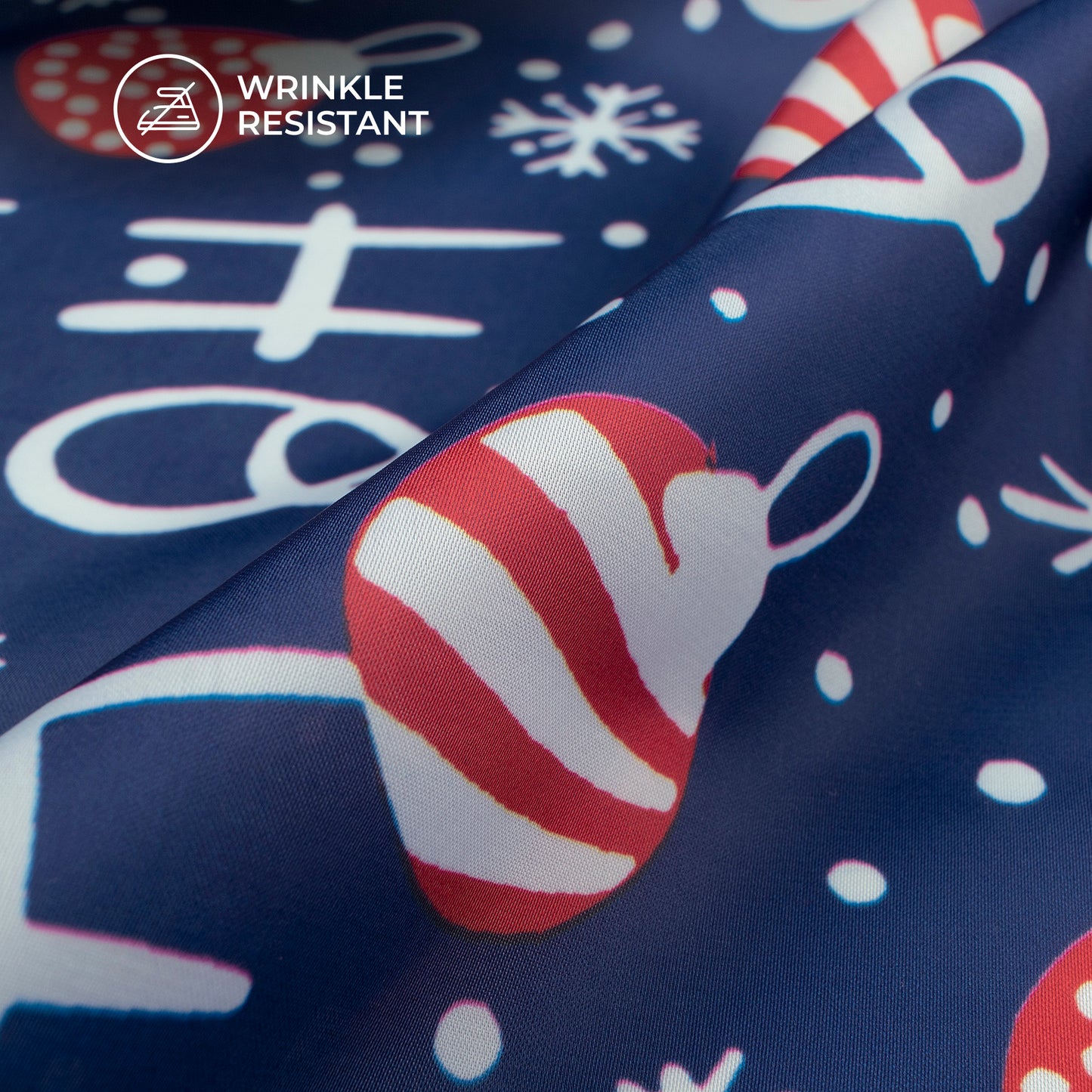 Frosty Night Digital Print Imported Satin - Navy Blue Christmas Snowflake Fabric