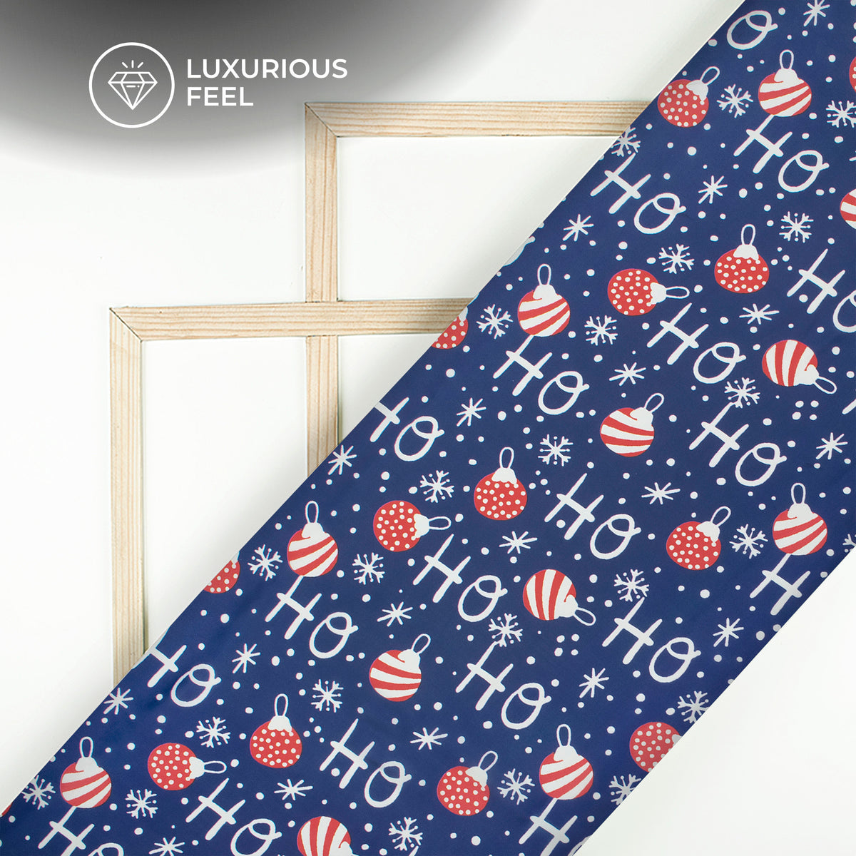 Frosty Night Digital Print Imported Satin - Navy Blue Christmas Snowflake Fabric